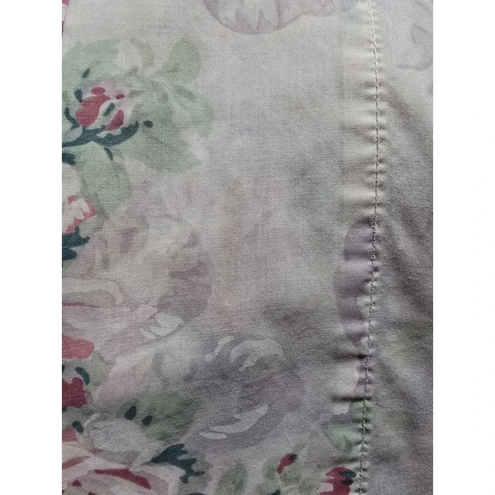 Vintage Flat Cal King Sheet Cream Pink Floral Rose Cottagecore Shabby Chic -Flaw